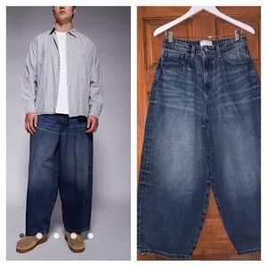 ASOS DESIGN oversized baggy fit wide jeans in vintage dark wash blue 29